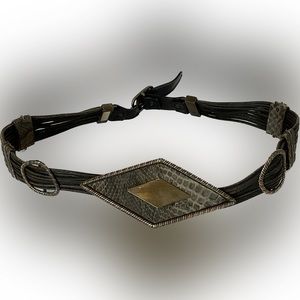 Vtg 80's-Il Gioiello di Firenze Italy-snake skin/leather/brass/copper Belt-Small